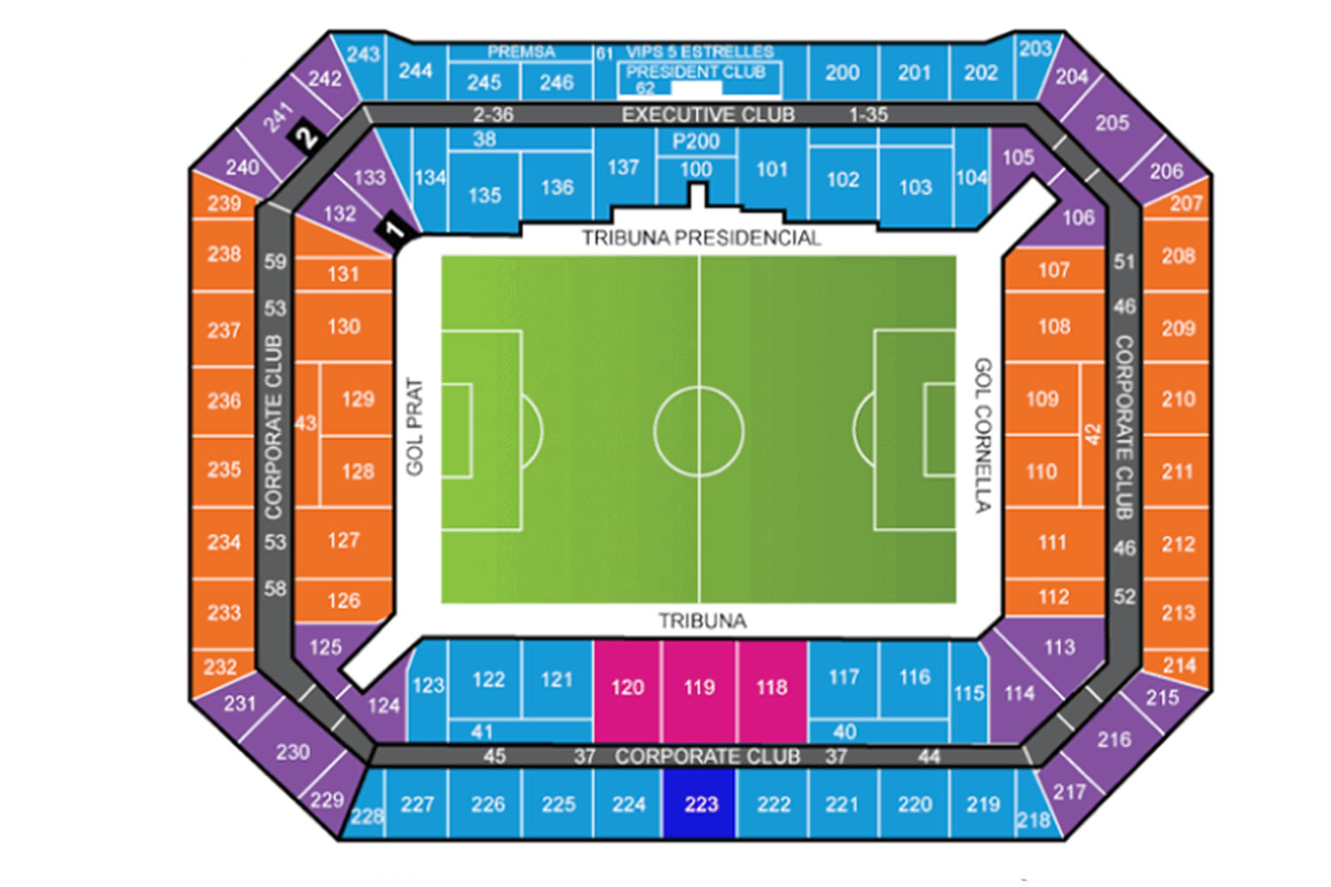 Stage Front Stadium, Barcelona, Spain, Spain Seating Plan