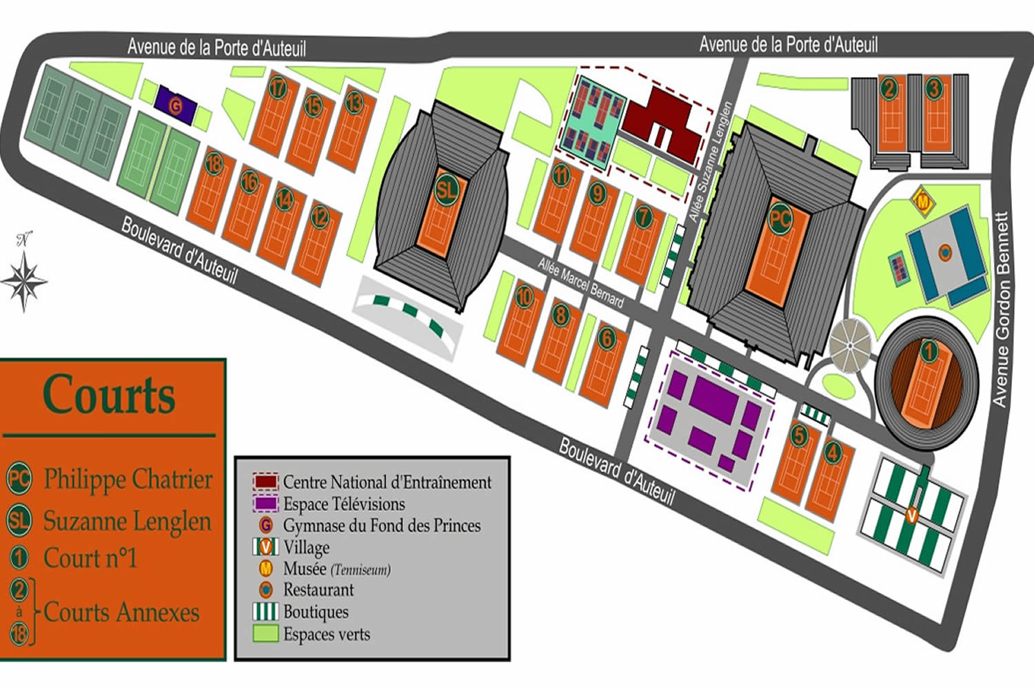 Roland Garros Stadium, Paris, France Seating Plan