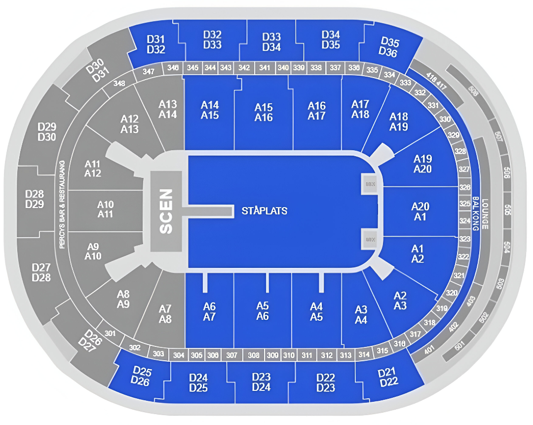 Malmo Arena, Malmo, Skane County, Sweden Seating Plan